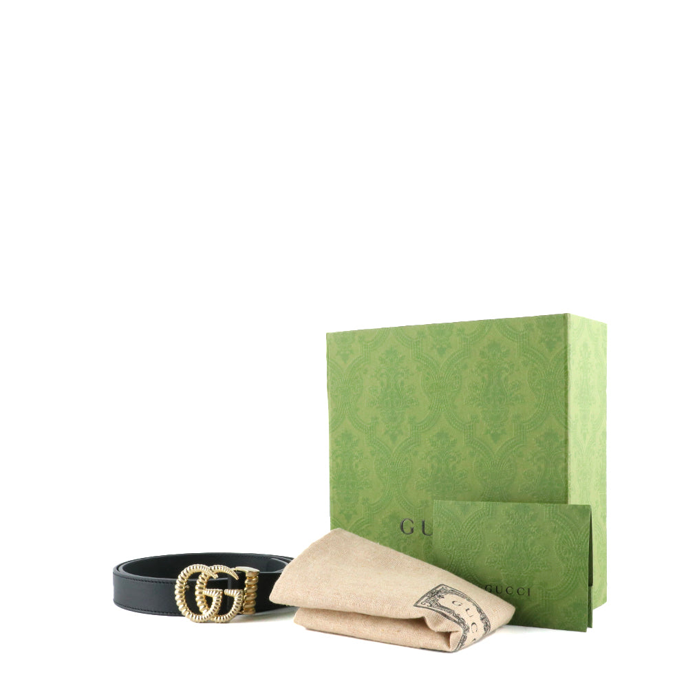 GUCCI - Ceinture GG Marmont en cuir lisse noir (T85)