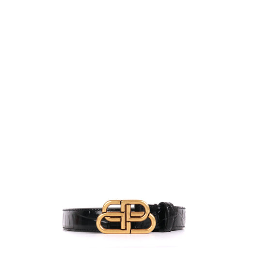 BALENCIAGA - Ceinture BB Balenciaga en cuir croco noir (T85)