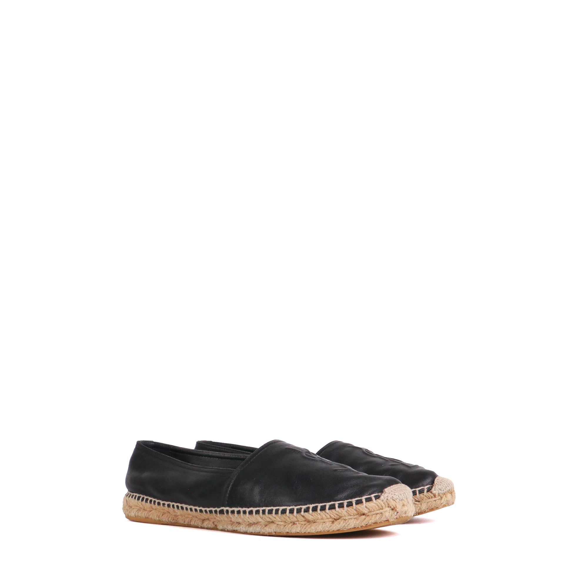 SAINT LAURENT - Espadrilles Saint Laurent en cuir embossé noir (T39)