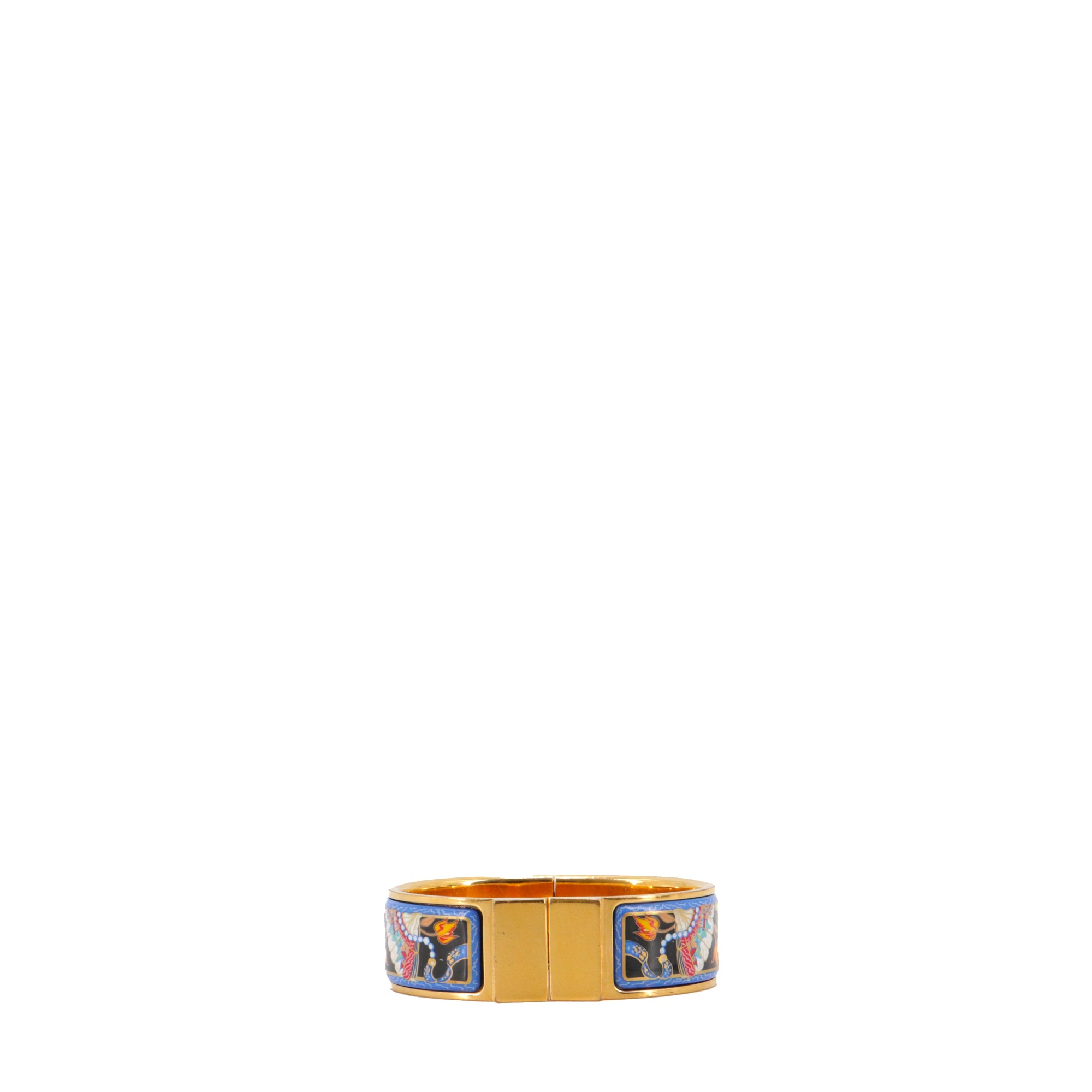 HERMÈS - Bracelet Jonc Hermès en métal doré et émail motif éventail