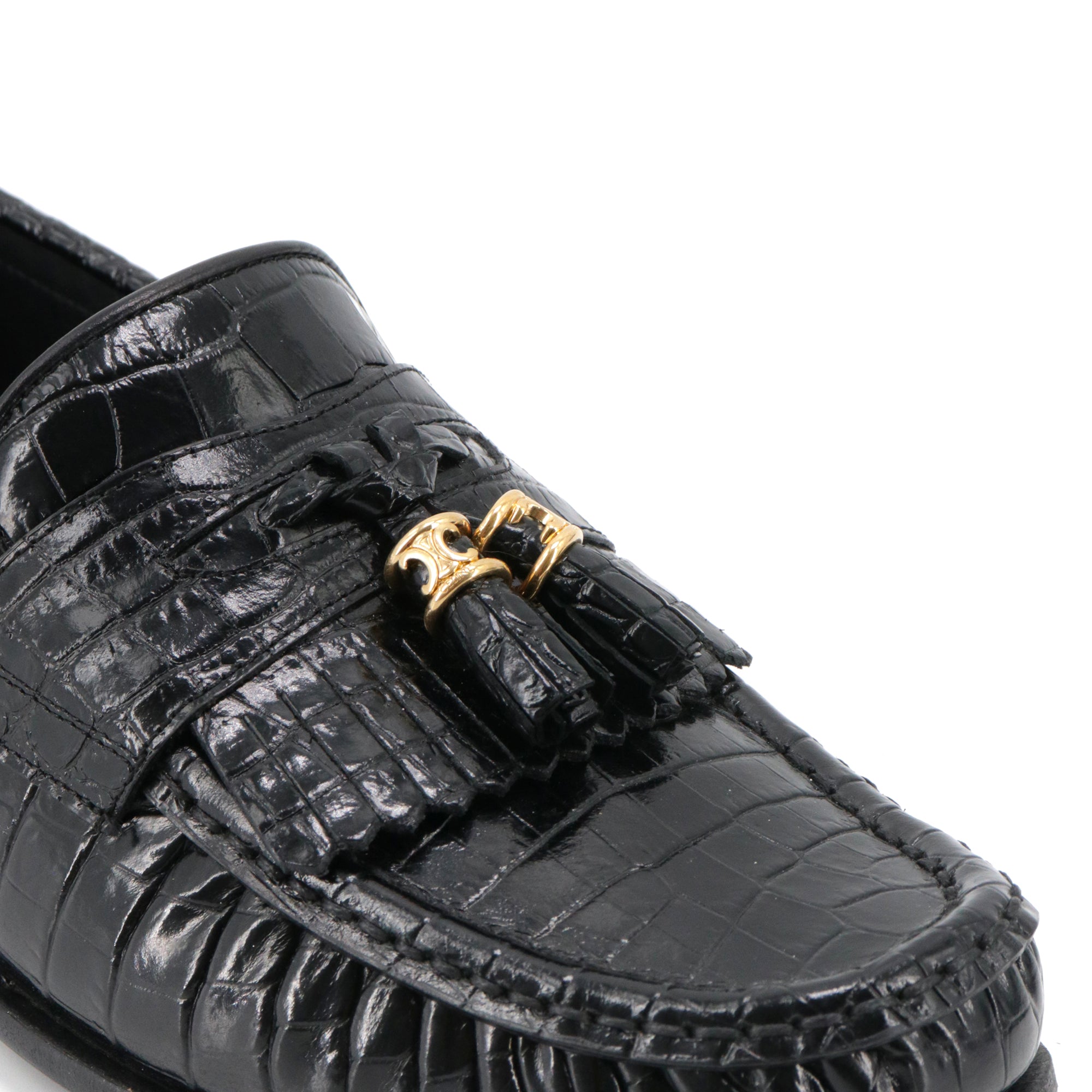 CELINE - Celine Triomphe loafers in black croc-embossed leather (size 37.5)