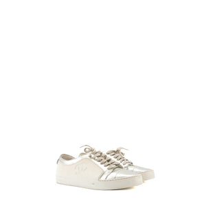 CHANEL - Sneakers CC Chanel en cuir beige et argenté (T38.5)