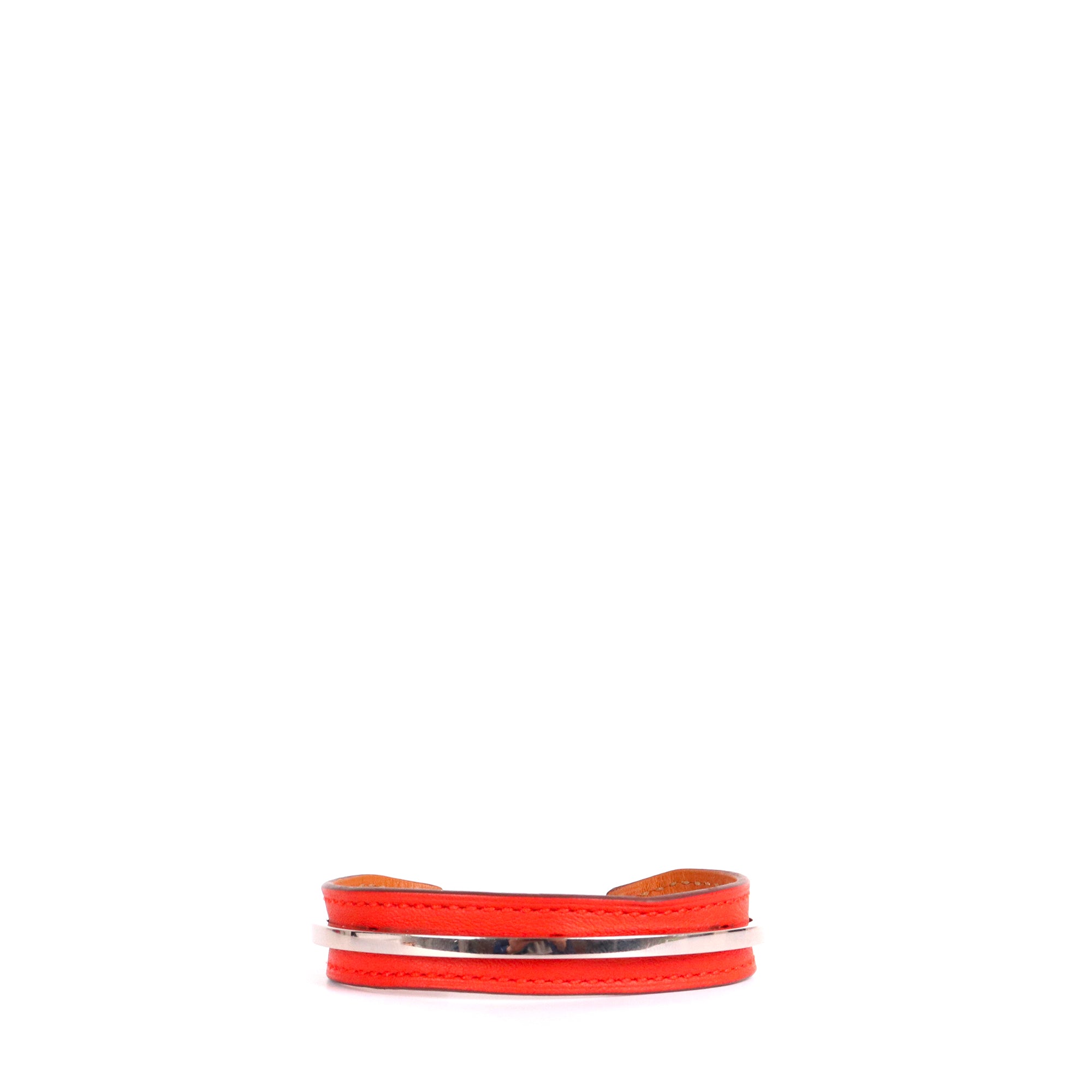 HERMÈS - Jonc Clou de Forge Hermès en cuir rouge et métal (M)