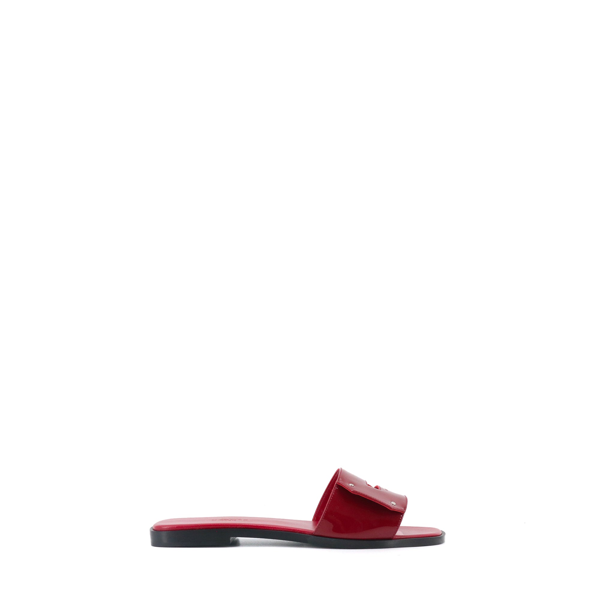 HERMÈS - Sandales View Hermès en cuir verni bordeaux (T37)