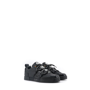DOLCE & GABBANA - Sneakers Portofino Dolce & Gabbana en cuir de veau et verni noir (T41)