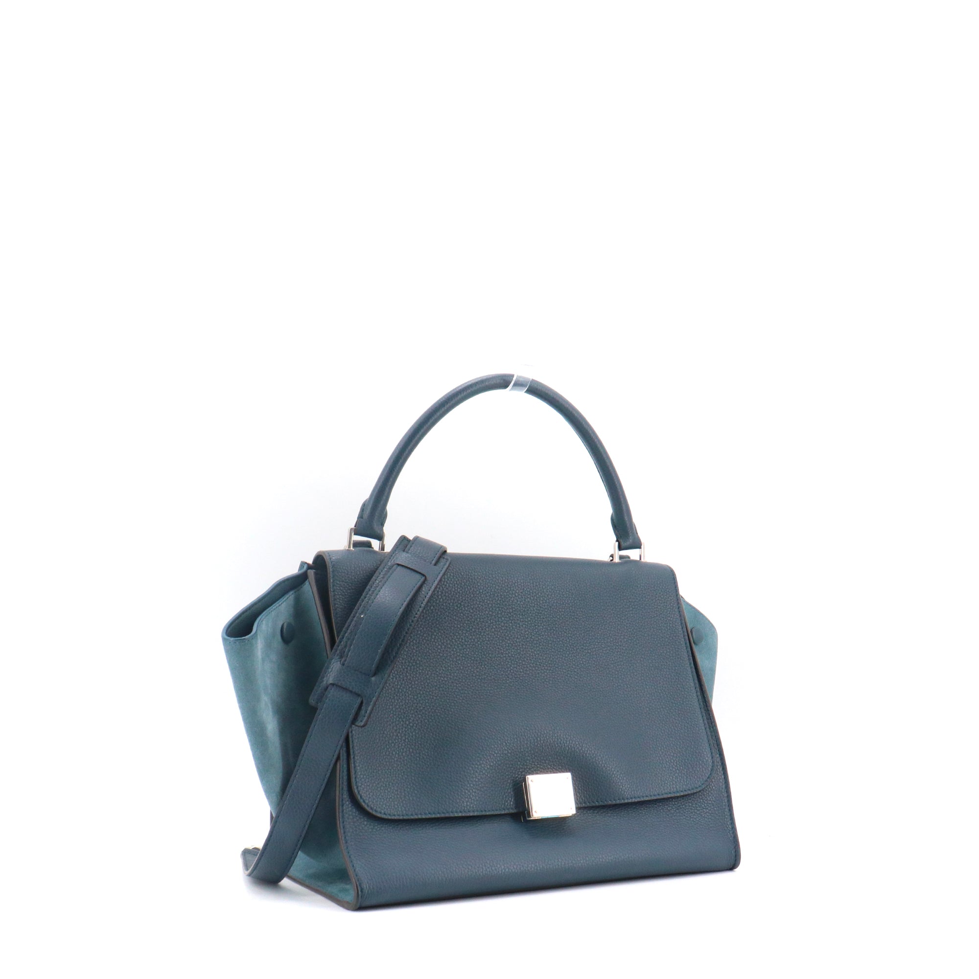 CELINE - Sac à main Trapeze Medium Celine en cuir grainé bleu marine