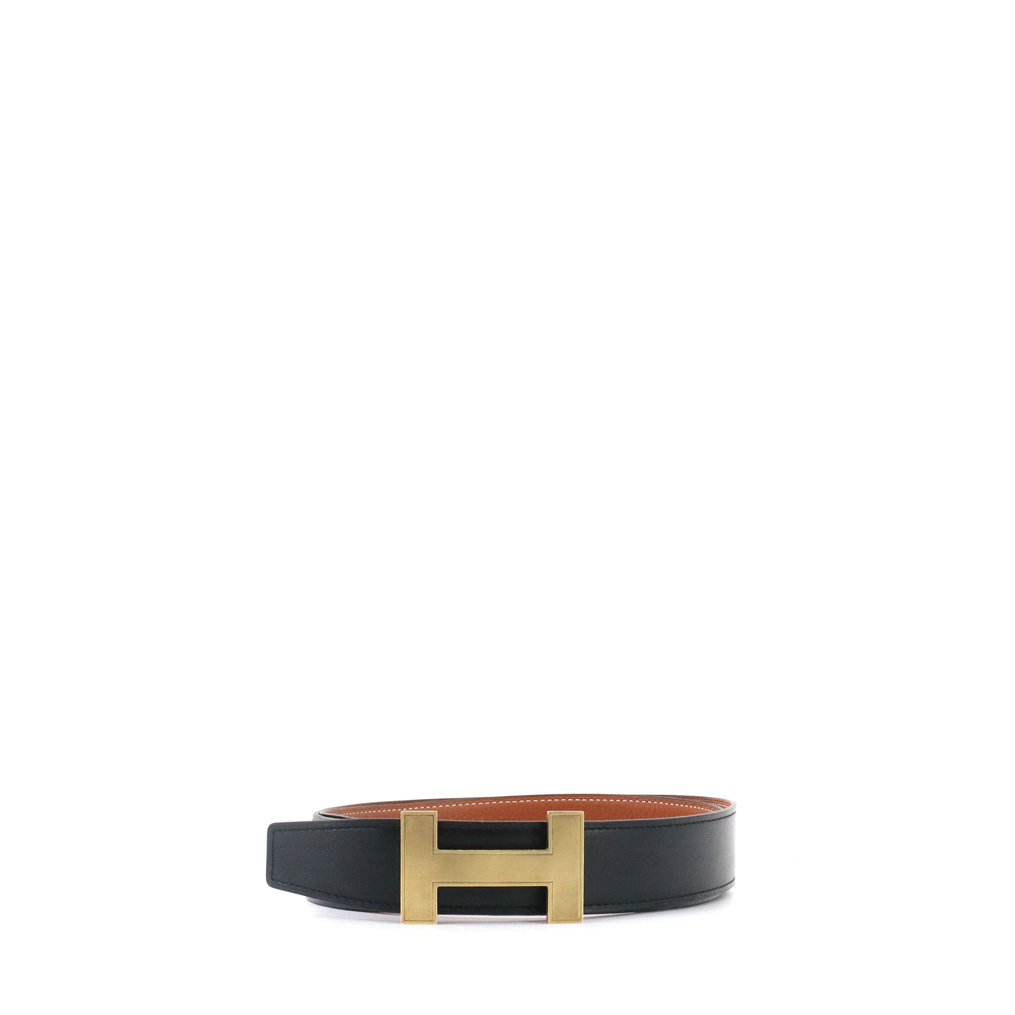 HERMÈS - Ceinture réversible H Hermès en cuir lisse noir (T90)