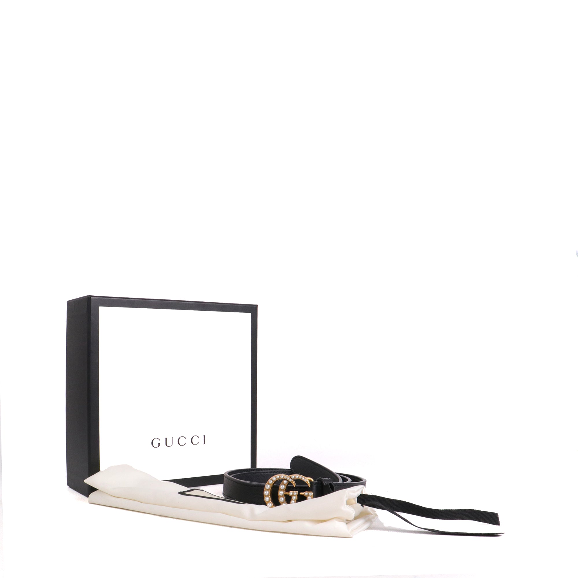 GUCCI - Ceinture Gucci fine GG Marmont en cuir noir à perles (T75)