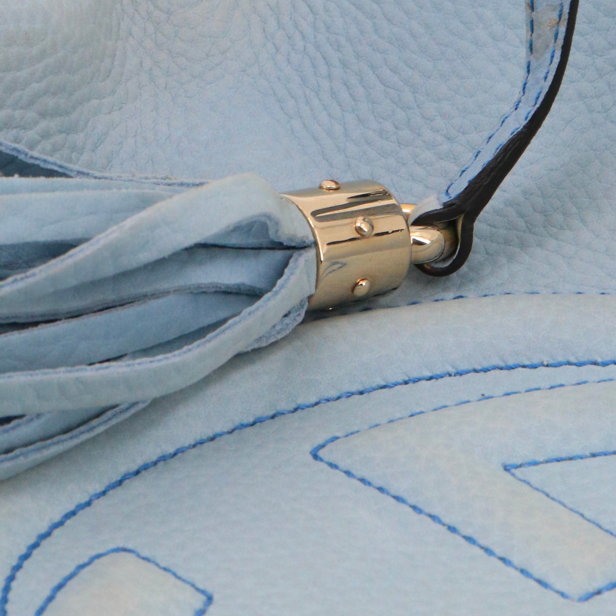 GUCCI - Gucci Soho tote bag in light blue grained leather 
