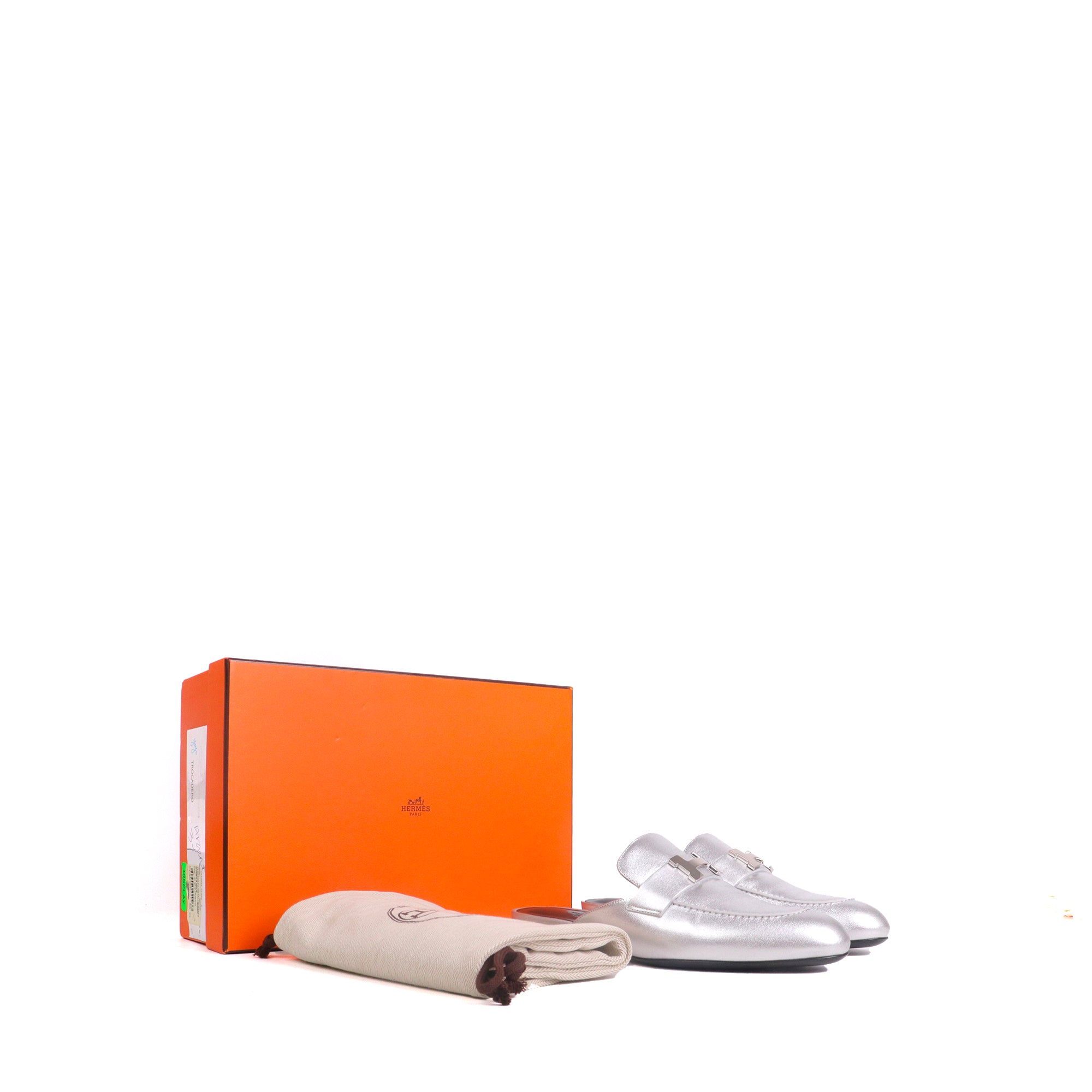 HERMÈS - Mules Trocadéro Hermès en cuir argenté (T37)