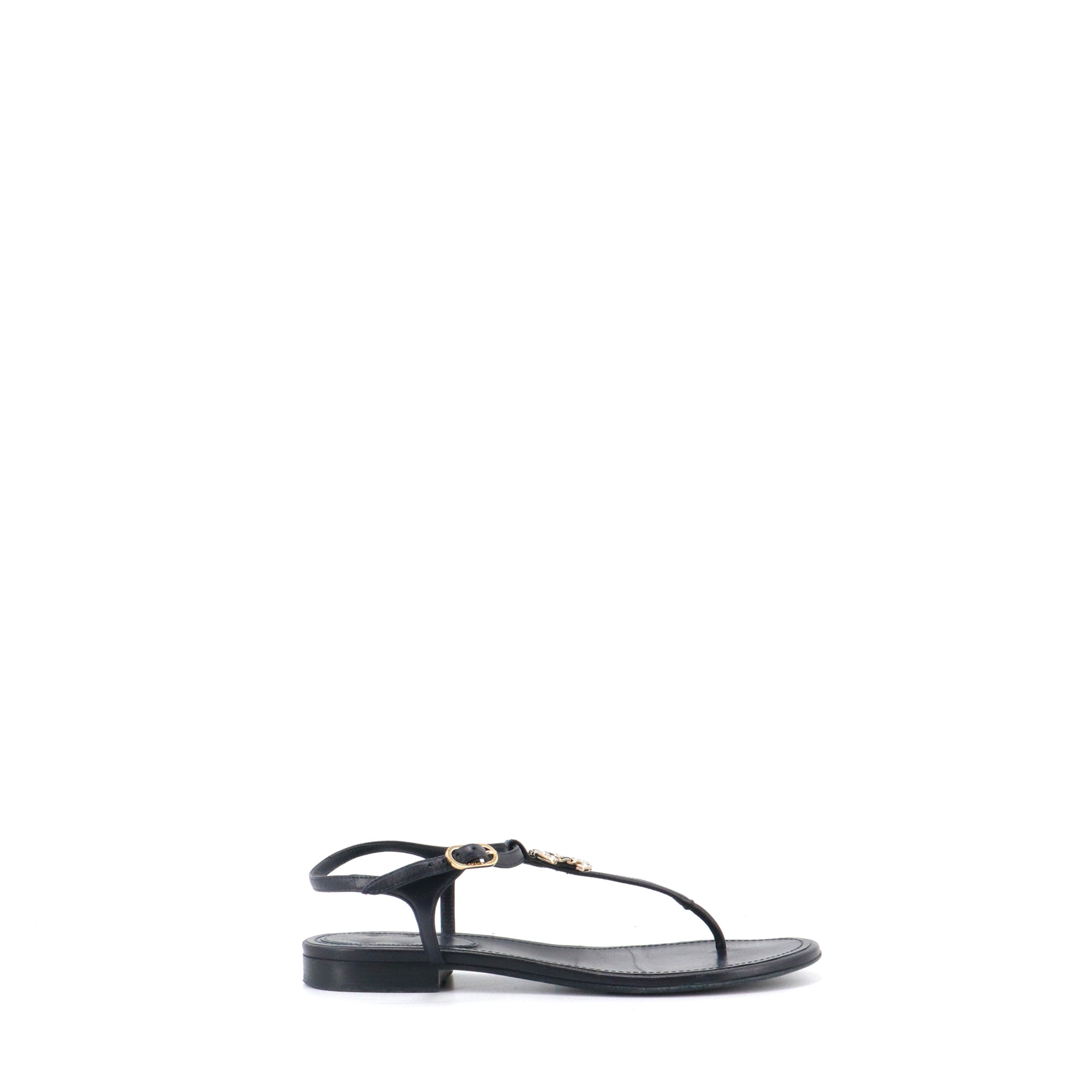 CHANEL - Chanel CC sandals in navy blue leather (size 37.5)