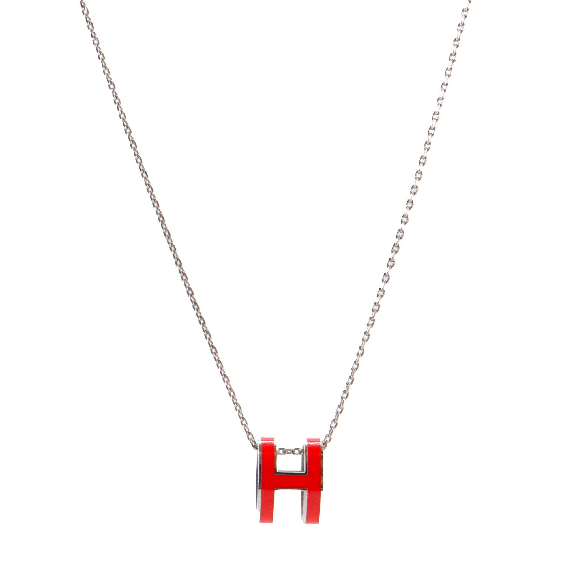 HERMÈS - Hermès Pop H necklace in silver metal and orange enamel