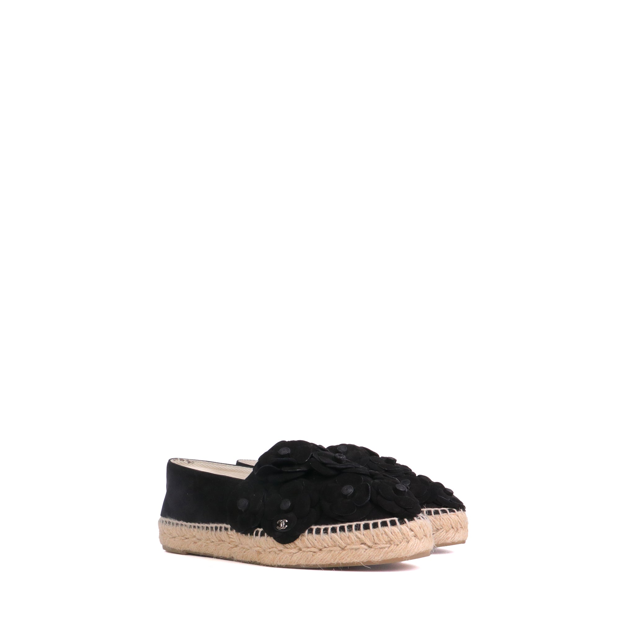 CHANEL - Espadrilles Camélia Chanel en daim noir (T38)