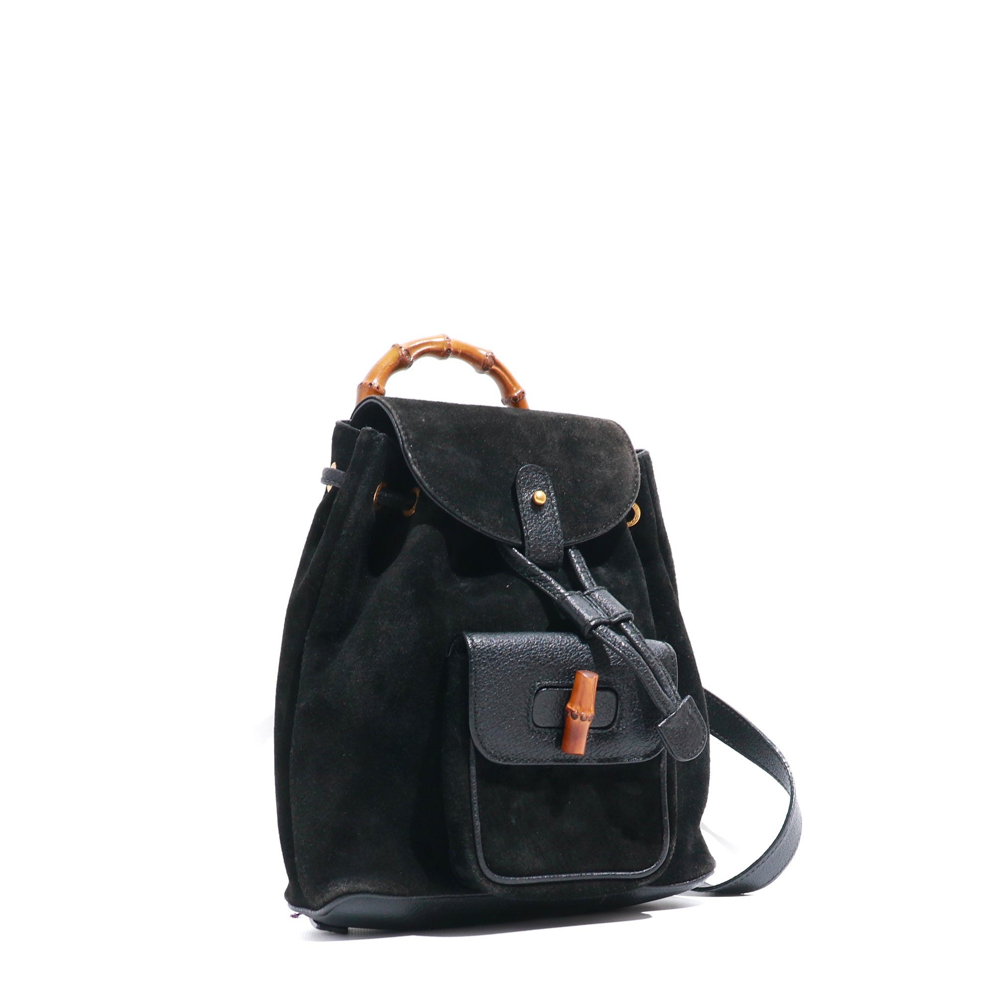hgucci black mini backpack GUCCI - Pre-owned Bamboo mini backpack in suede and black leather