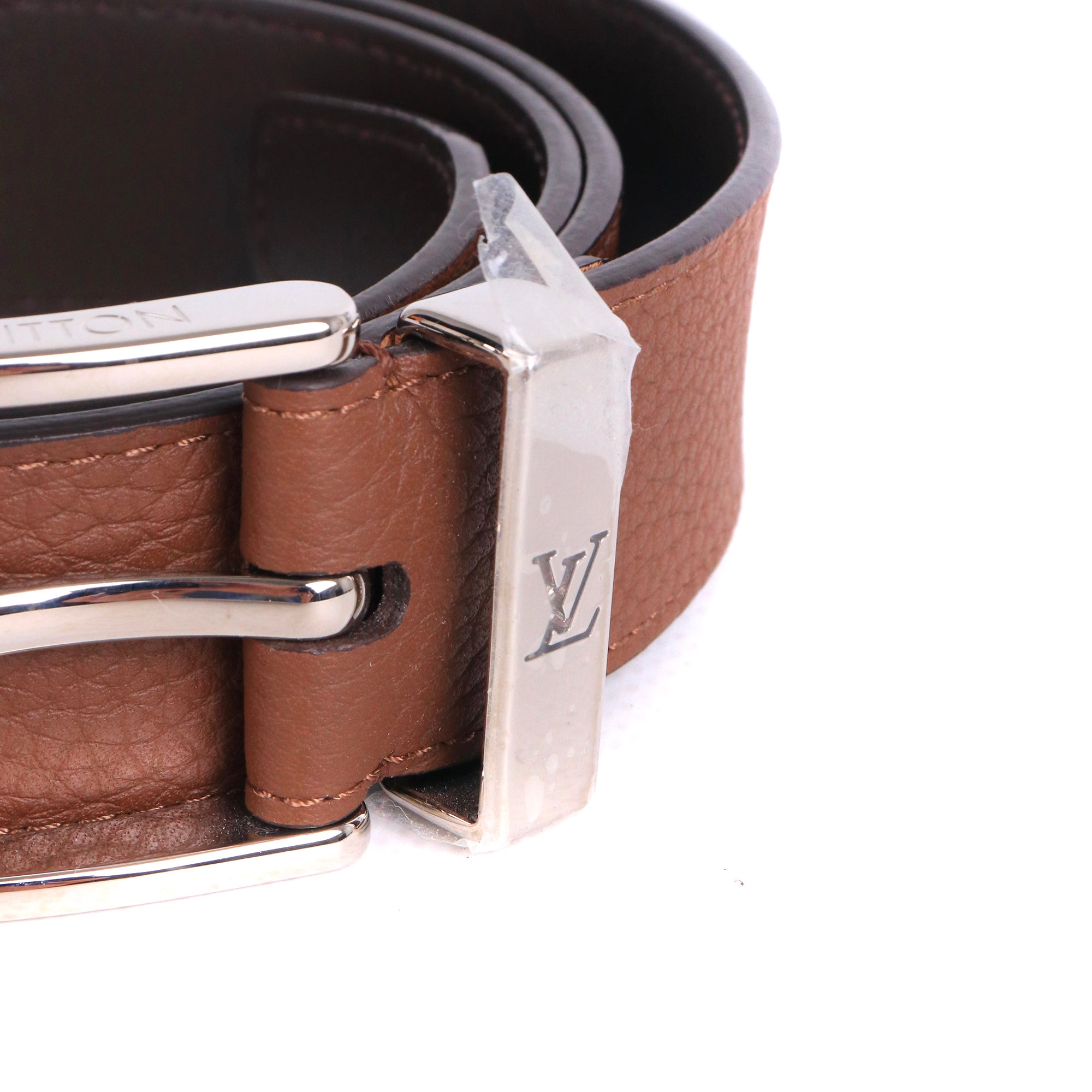 LOUIS VUITTON - Ceinture Louis Vuitton en cuir grainé marron (T100)