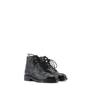 CHANEL - Bottines Chanel en cuir noir (T37.5)