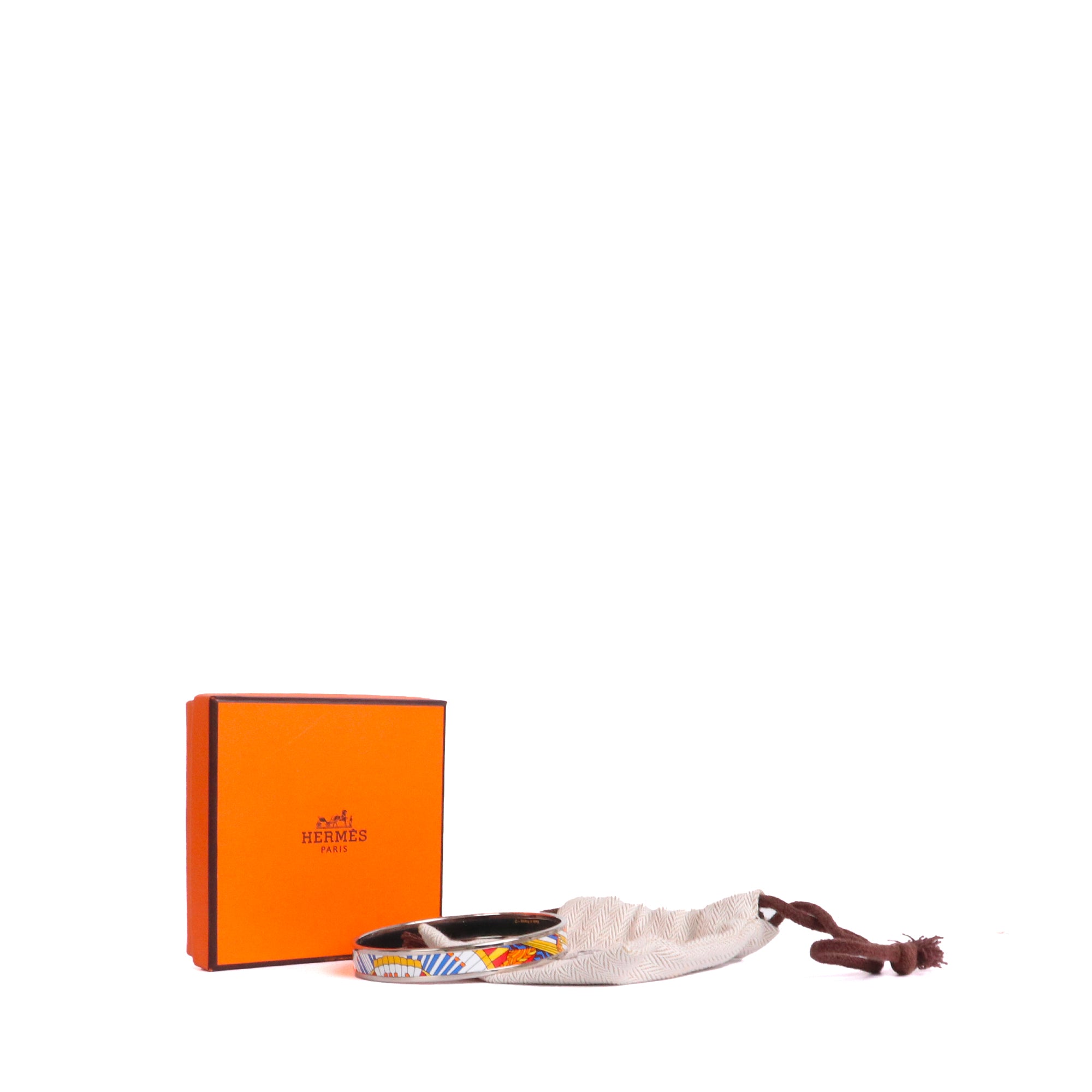 HERMÈS - Bracelet Jonc Hermès en métal argenté et émail