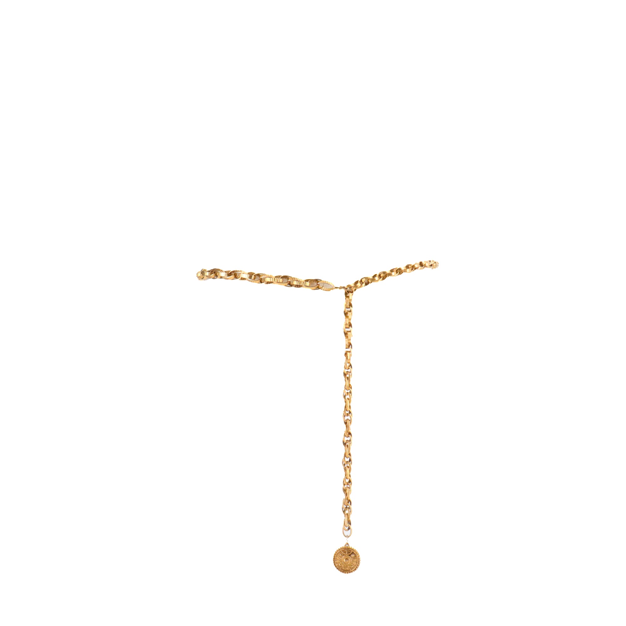 CHANEL - Ceinture médaillon CC Chanel en chaine dorée