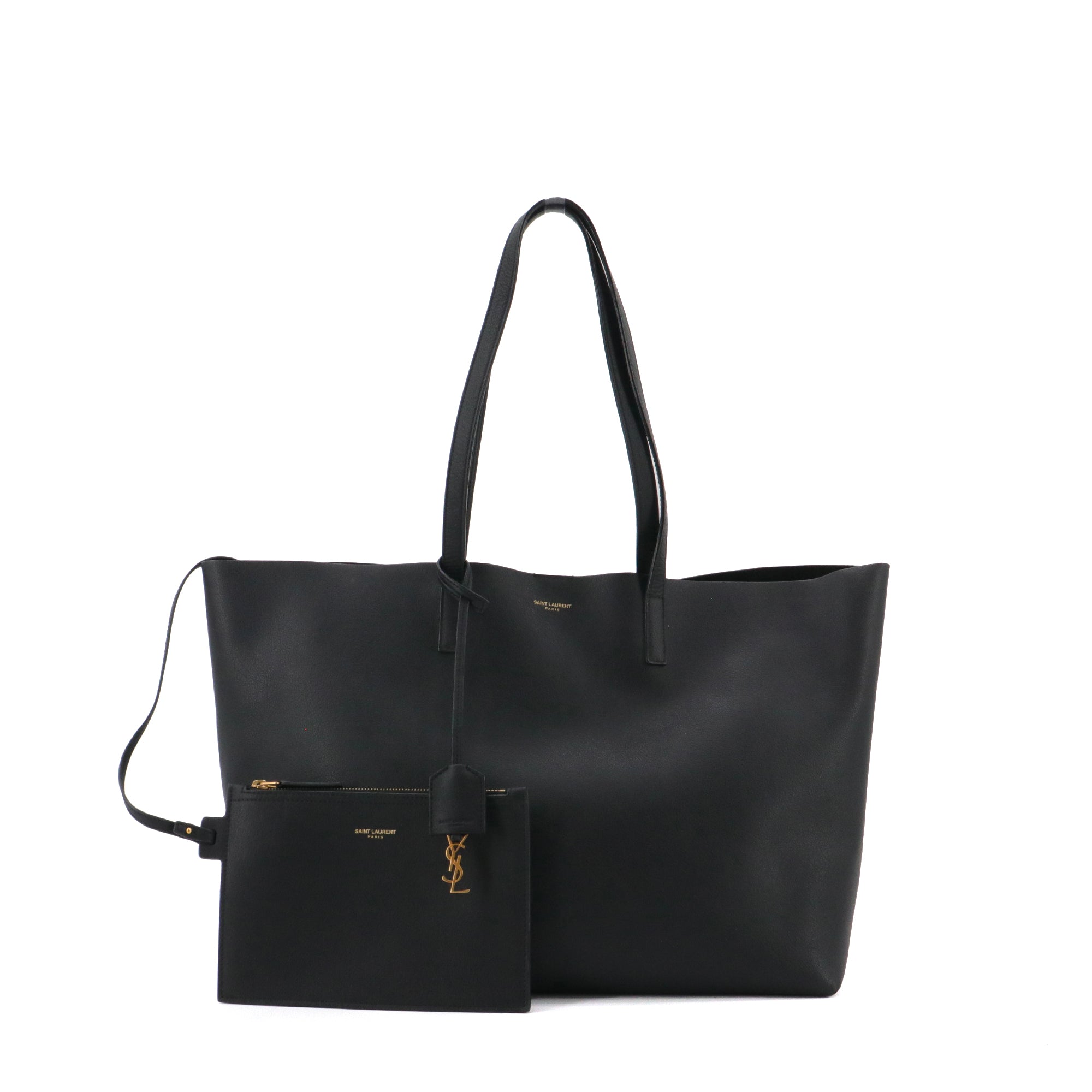 SAINT LAURENT - Sac cabas Shopping E/W Saint Laurent en cuir grainé noir