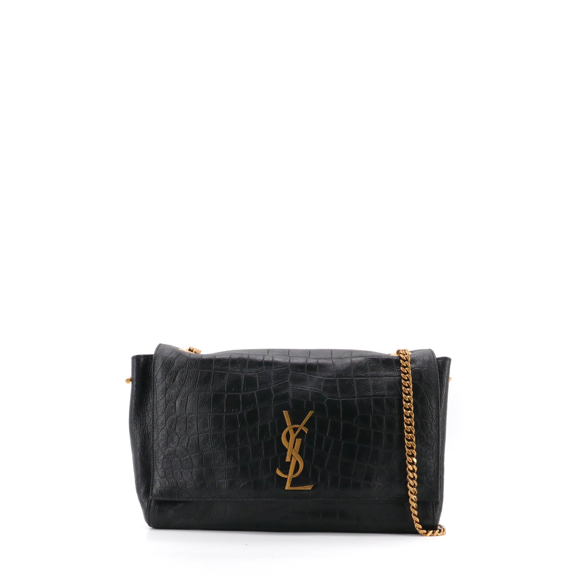 SAINT LAURENT - Saint Laurent reversible Kate shoulder bag in black croc-embossed leather