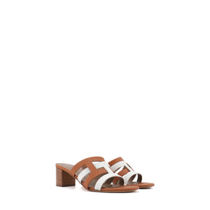 HERMÈS - Amica Hermès heeled sandals in brown and white leather (T40)
