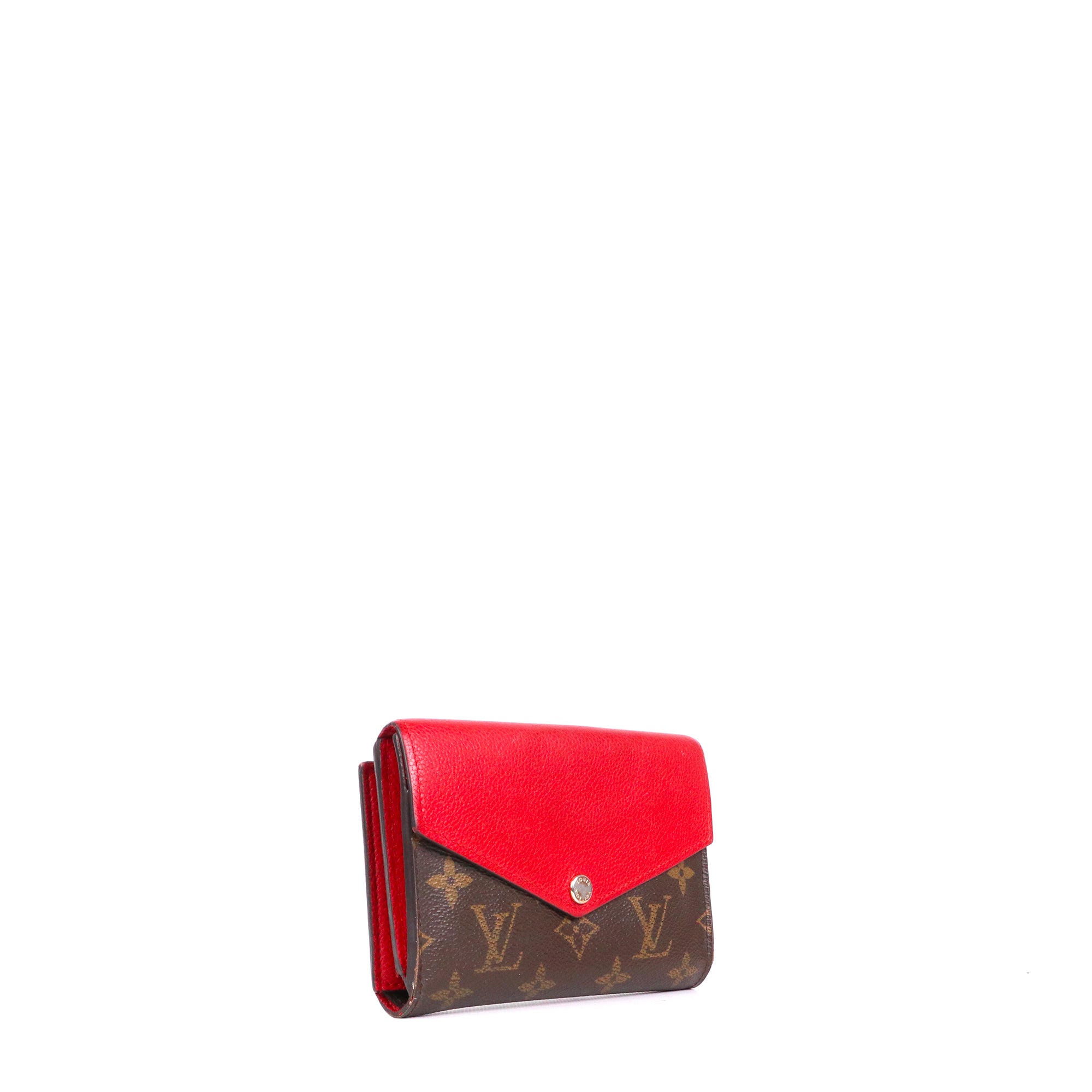 LOUIS VUITTON - Portefeuille Compact Pallas Louis Vuitton en toile monogrammée et cuir grainé rouge