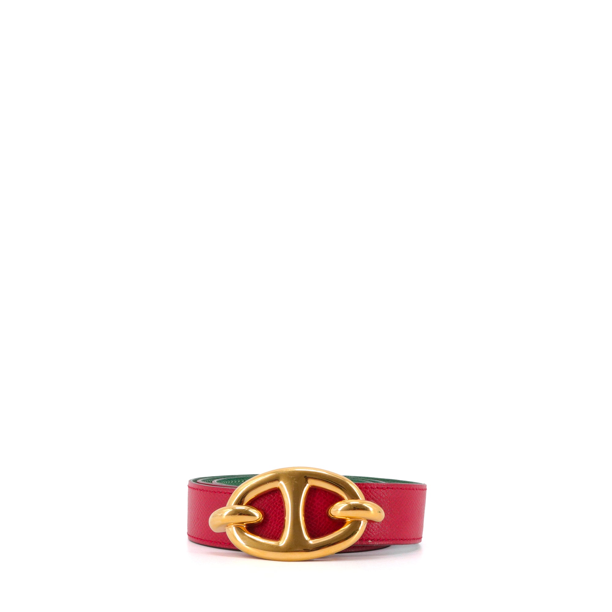 HERMÈS - Ceinture Chaine d'Ancre Hermès en cuir epsom fuchsia et vert (T78)