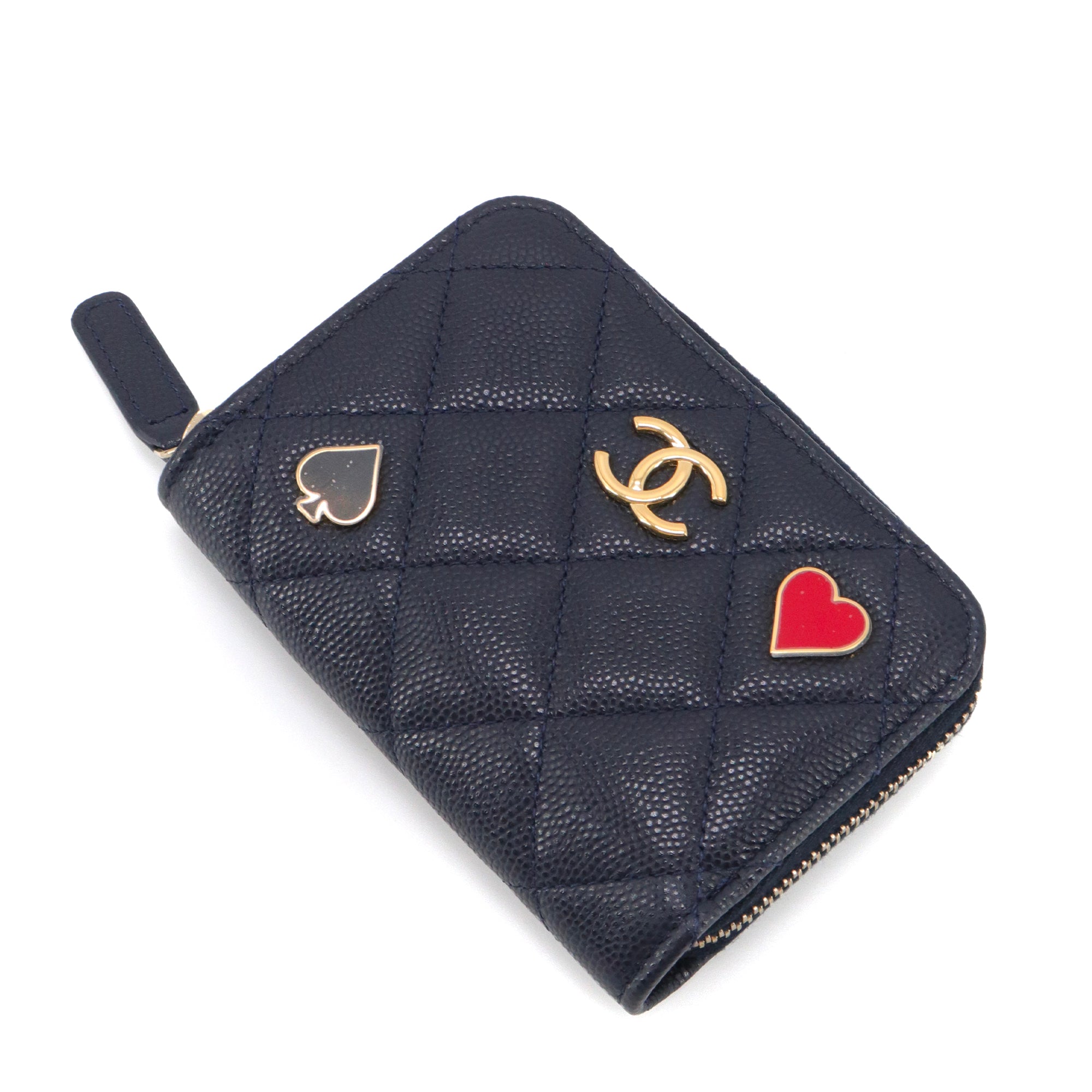 CHANEL - Porte-monnaie Chanel en cuir caviar bleu marine édition limitée poker
