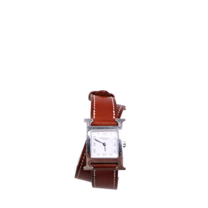 HERMÈS - Montre Heure H Hermès mini modèle en cuir marron