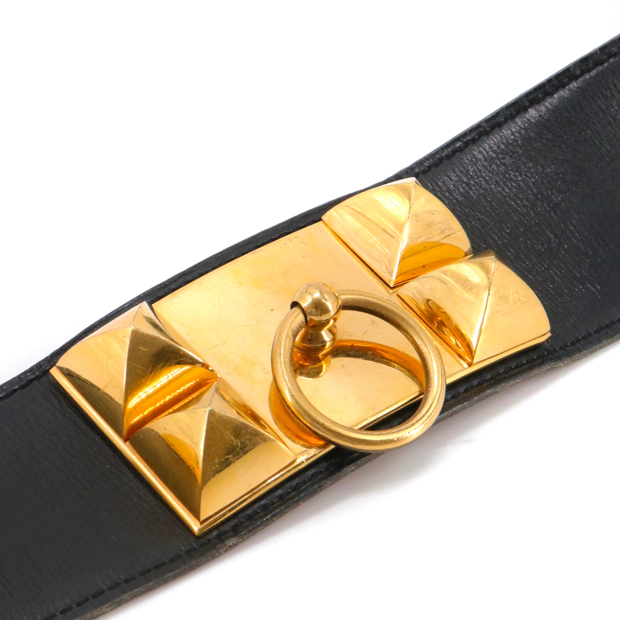 HERMÈS - Ceinture Collier De Chien Hermès en cuir lisse noir (T78)