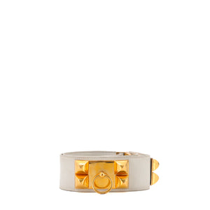 HERMÈS - Ceinture Collier De Chien Hermès en cuir lisse blanc (T78)