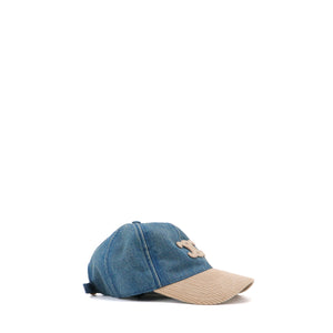 CELINE - Celine Triomphe Baseball Cap in beige denim and velvet (L)