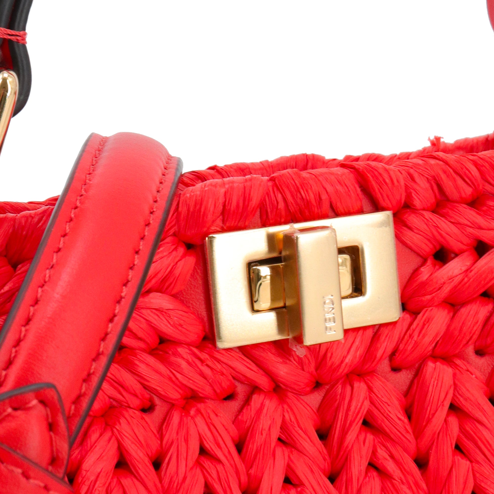 FENDI - Fendi Peekaboo Iseeu handbag in raffia and red leather