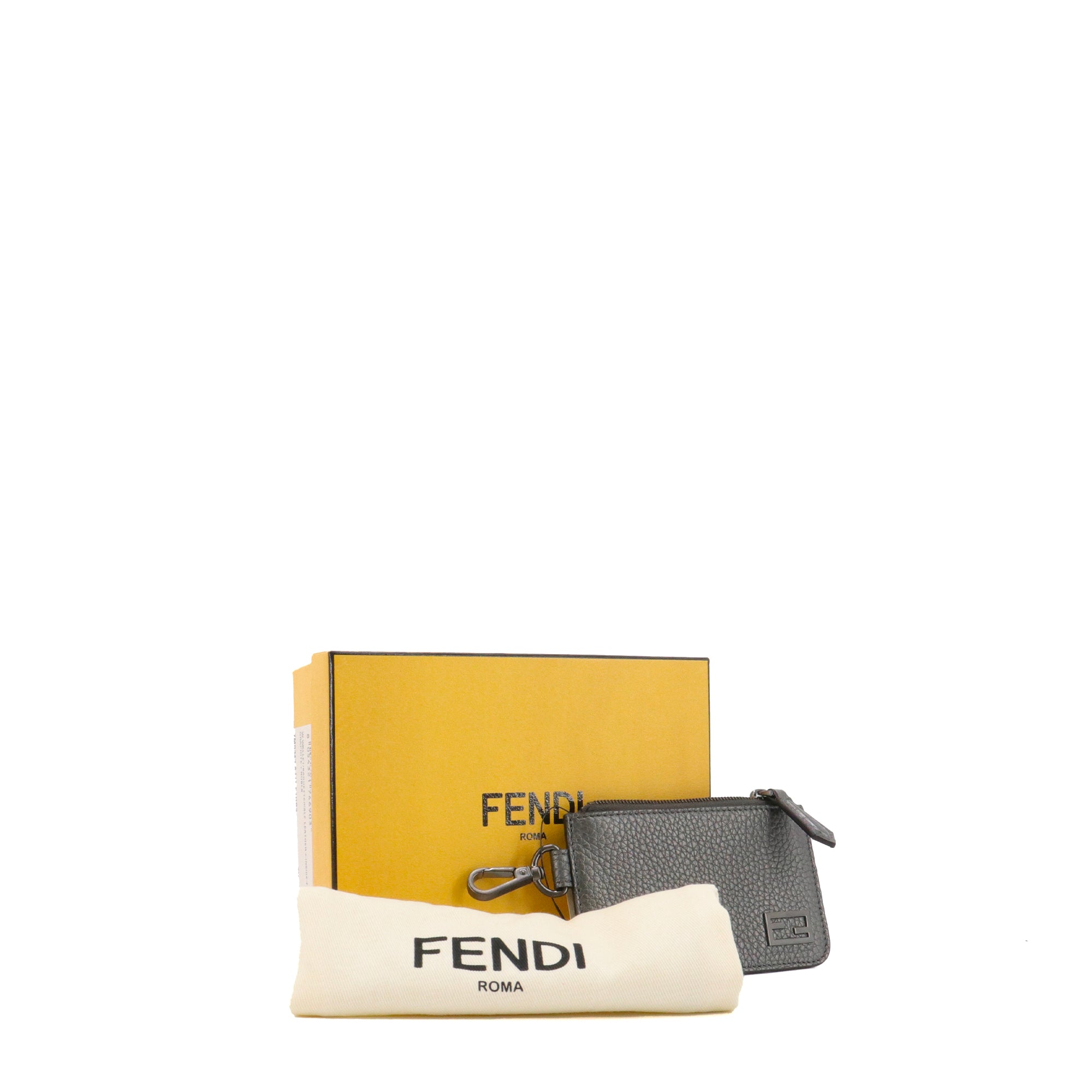 FENDI - Fendi card holder in metallic gray grained leather