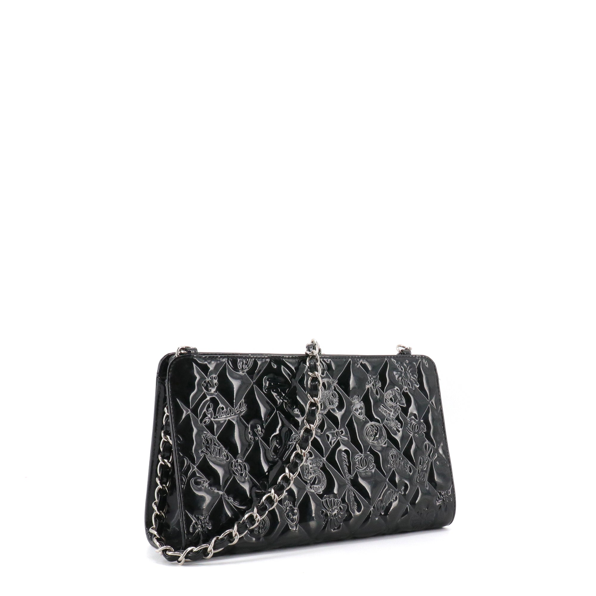 CHANEL - Sac à épaule Mademoiselle Chanel en cuir verni noir vintage