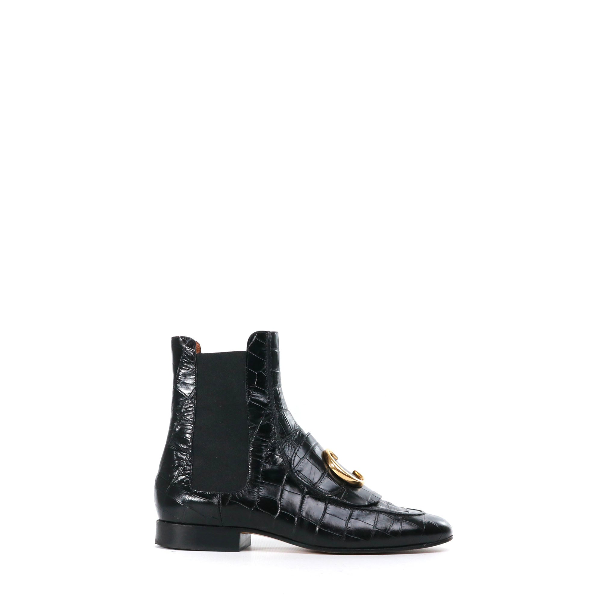 CHLOÉ - C Chloé ankle boots in crocodile-embossed leather (T38.5)