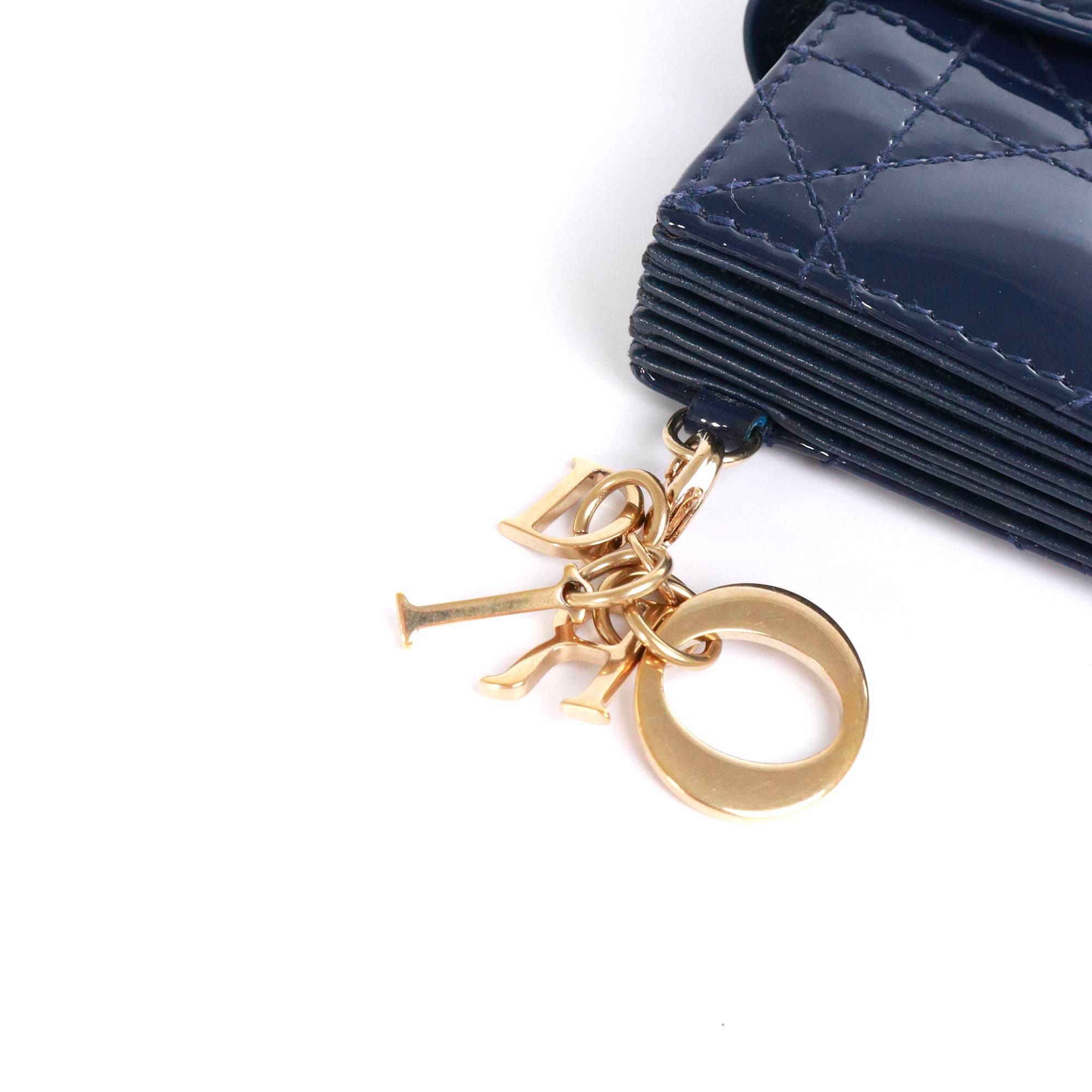 DIOR - Porte cartes Lotus Lady Dior en cuir verni bleu marine