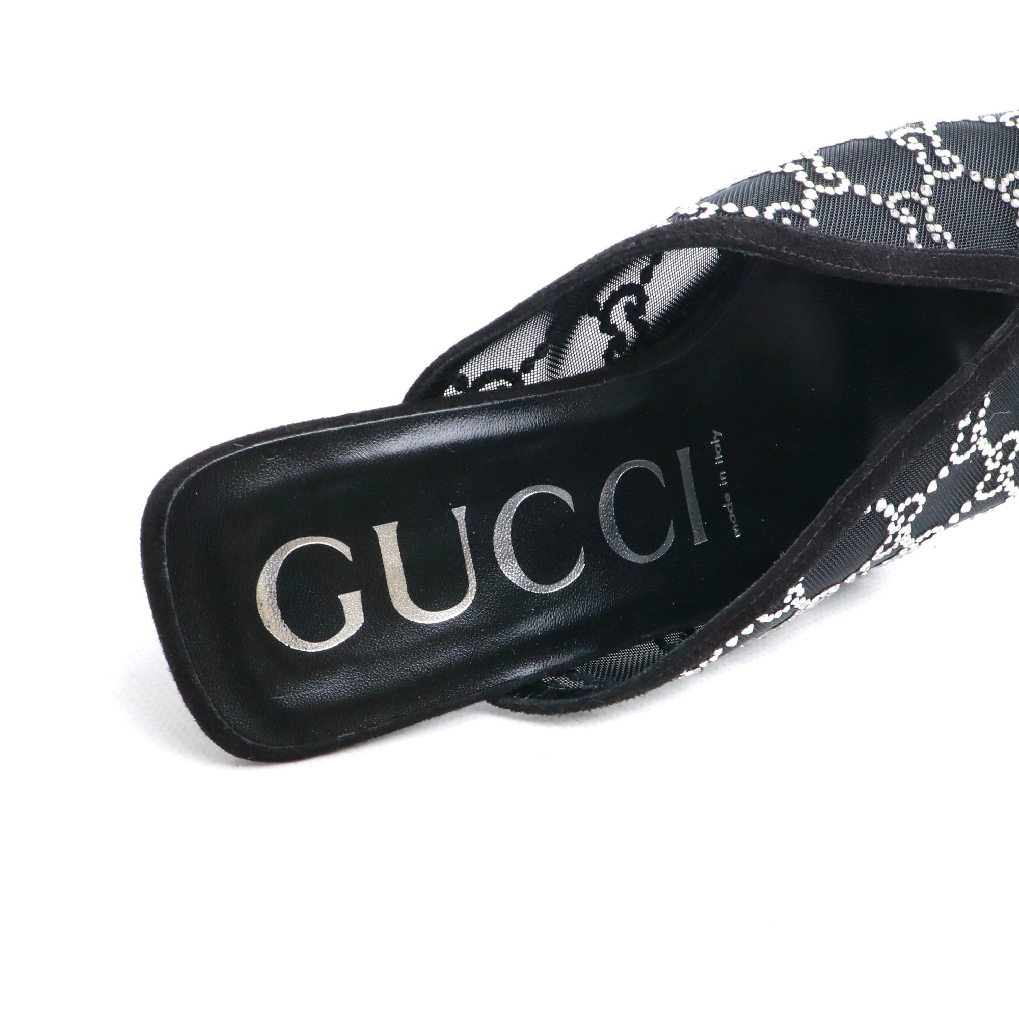 GUCCI - Gucci monogram rhinestone heeled mules with crystals (T42)