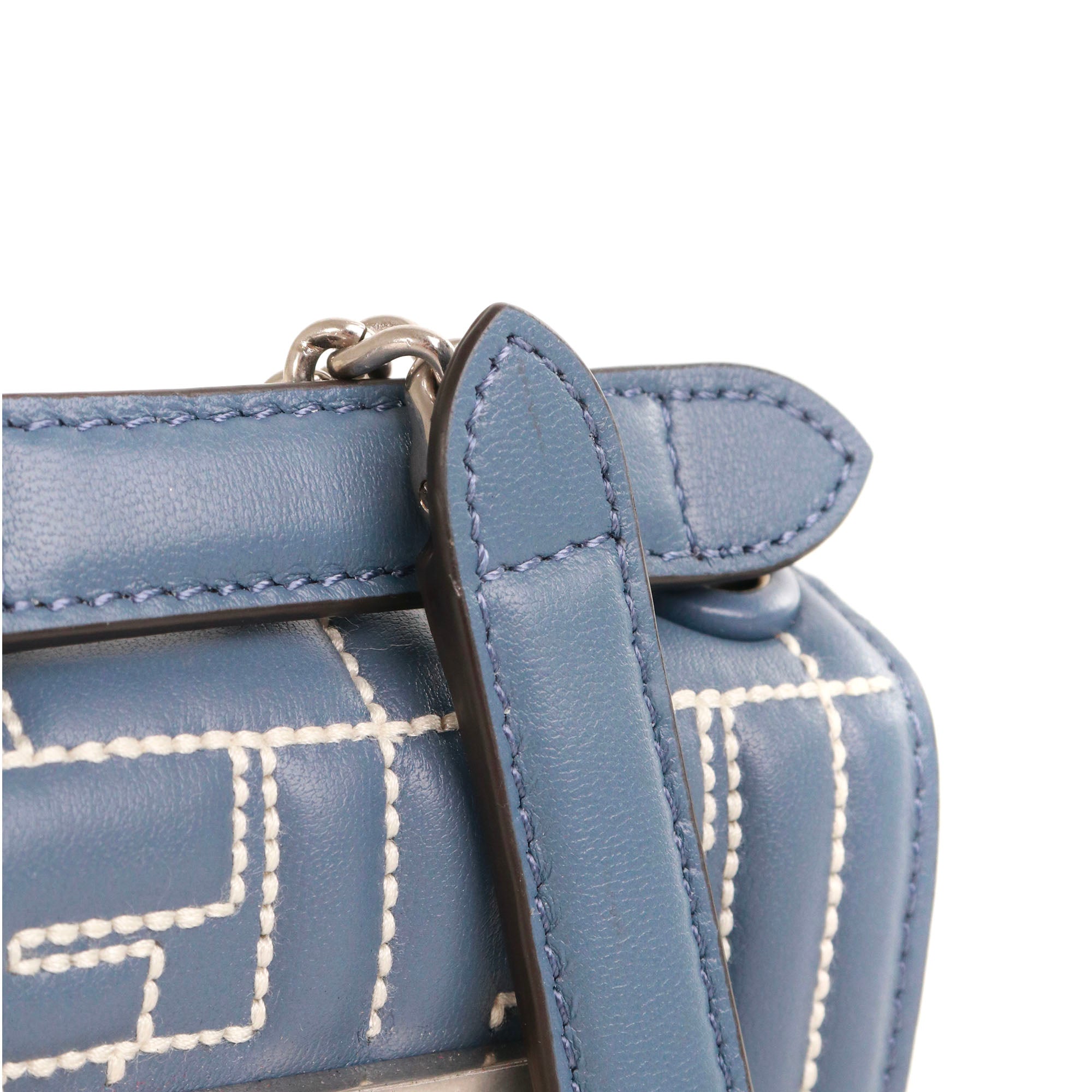 FENDI - Fendi Baguette Nano shoulder bag in blue gray nappa leather