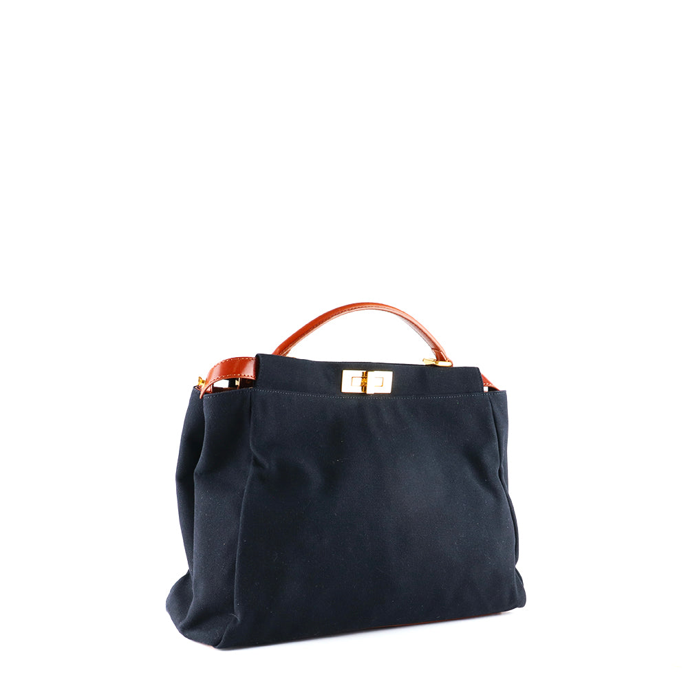 FENDI - Large model Peekaboo handbag in black canvas and leather