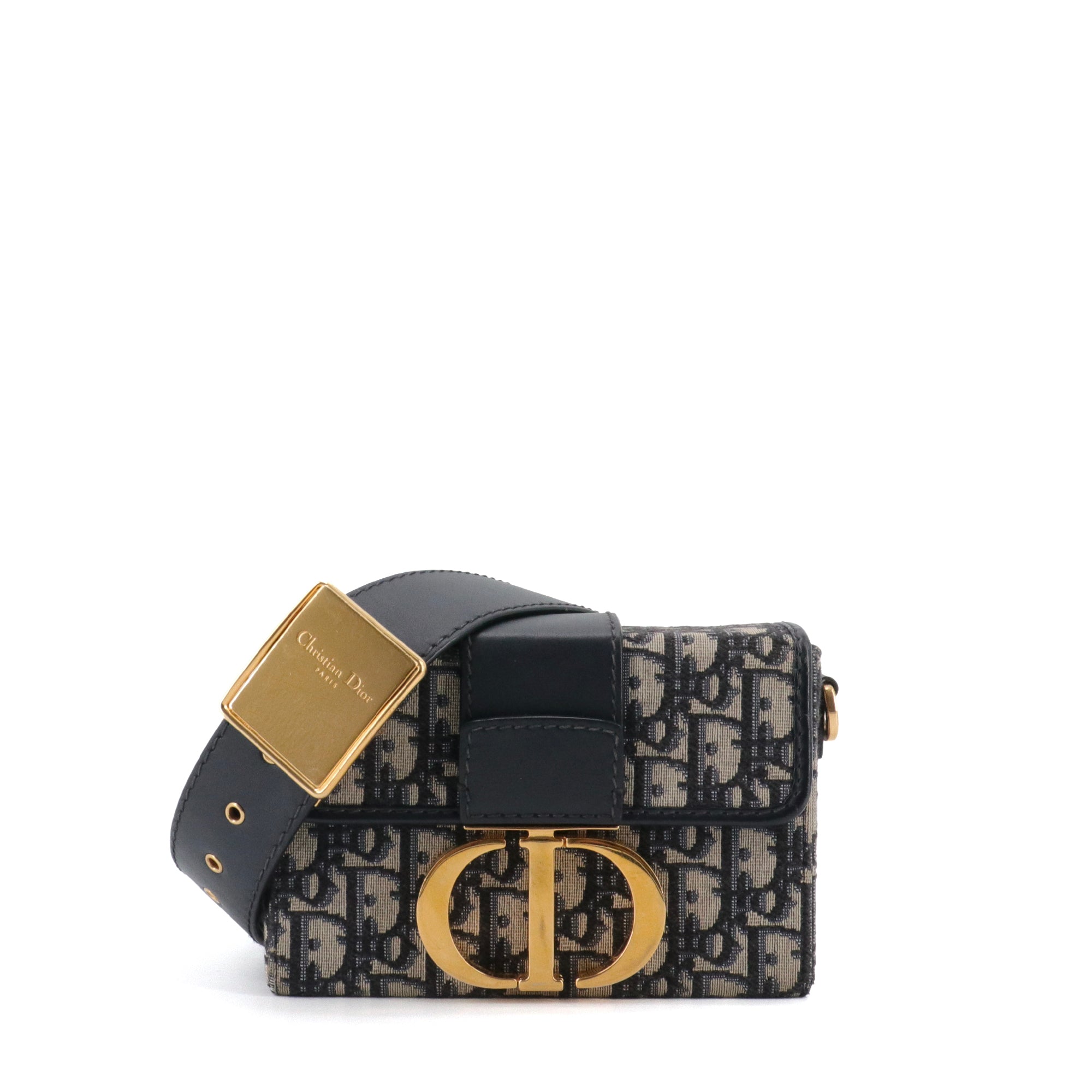 DIOR - Sac à bandoulière 30 Montaigne Box Dior en toile et cuir bleu marine