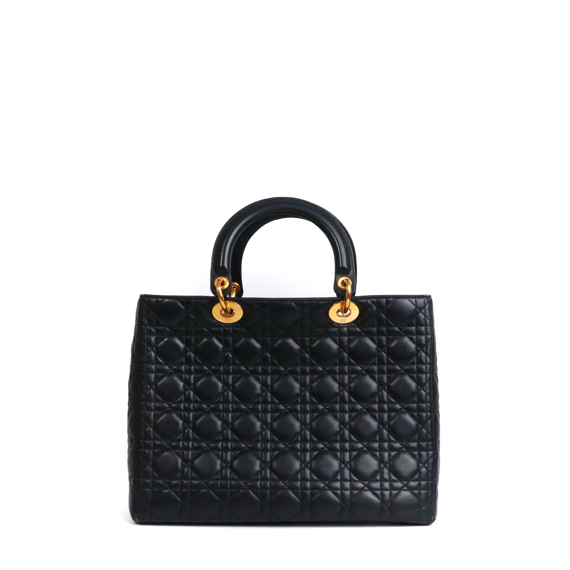 DIOR - Sac à main Lady Dior large en cuir matelassé noir vintage