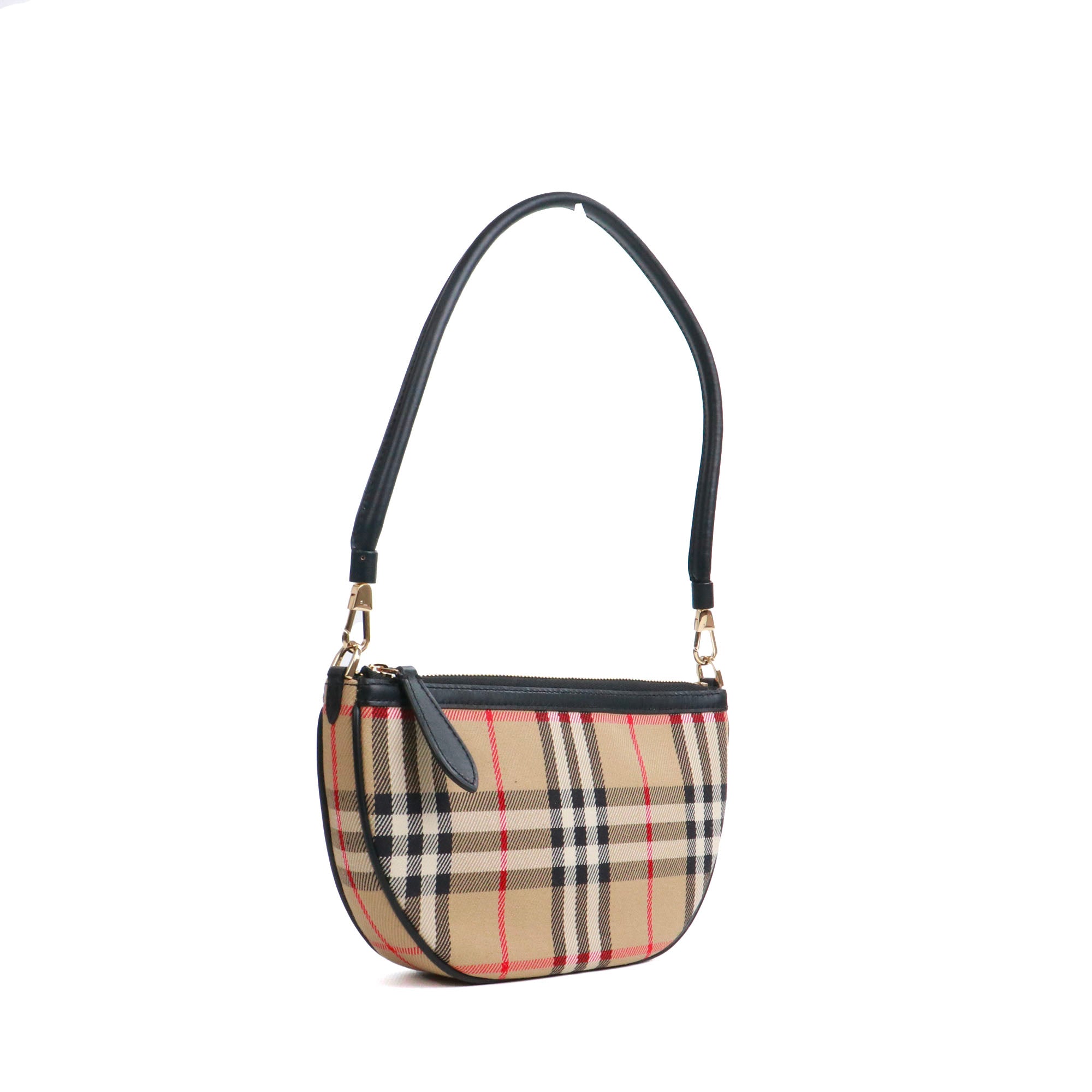 BURBERRY - Farley shoulder bag in red canvas and leather 