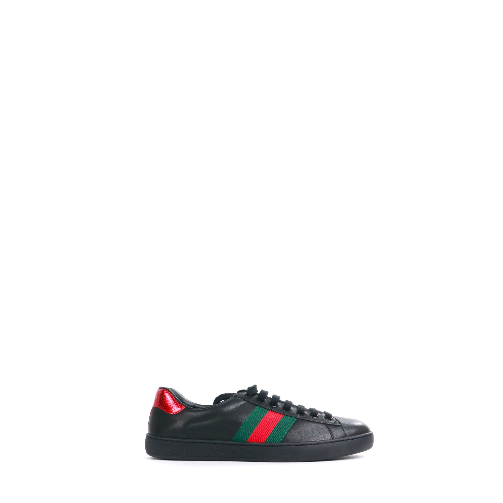 GUCCI - Sneakers Ace Gucci en cuir noir et bande web (T42)