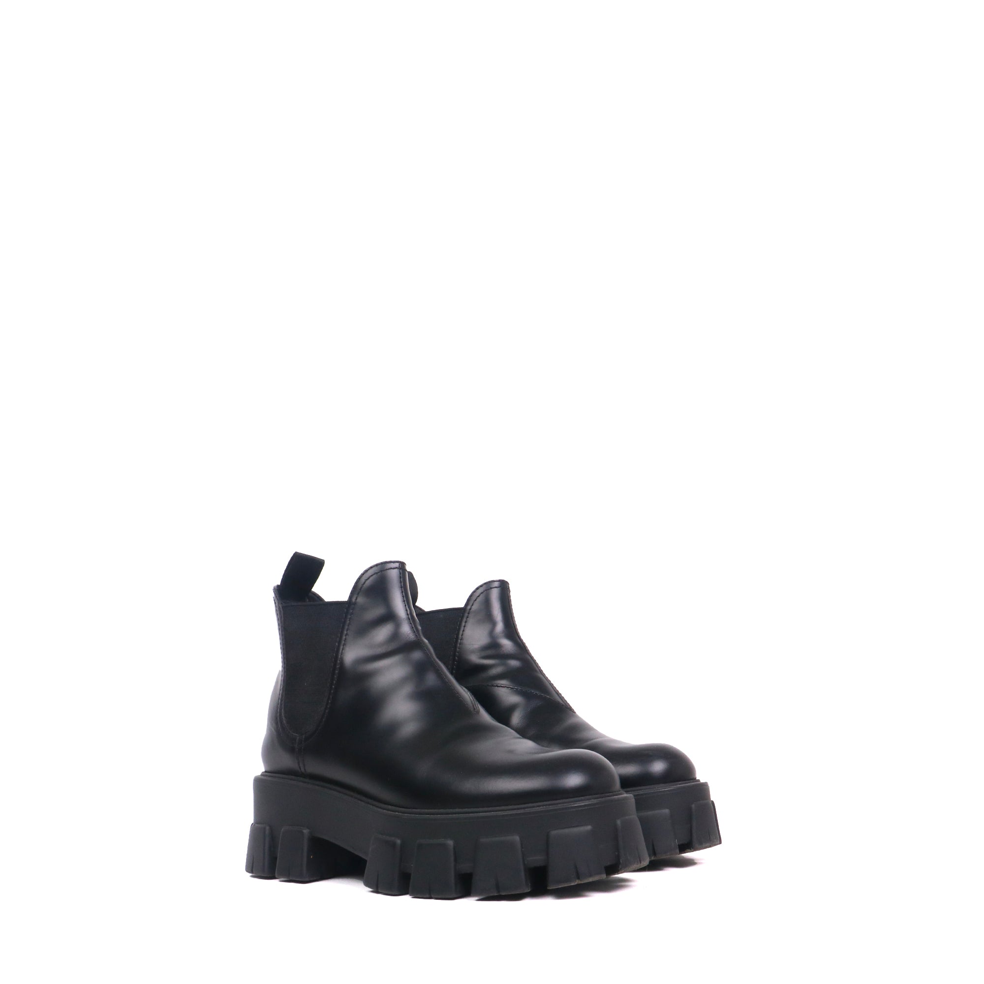 PRADA - Bottines Chelsea Monolith Prada en cuir lisse noir (T36)