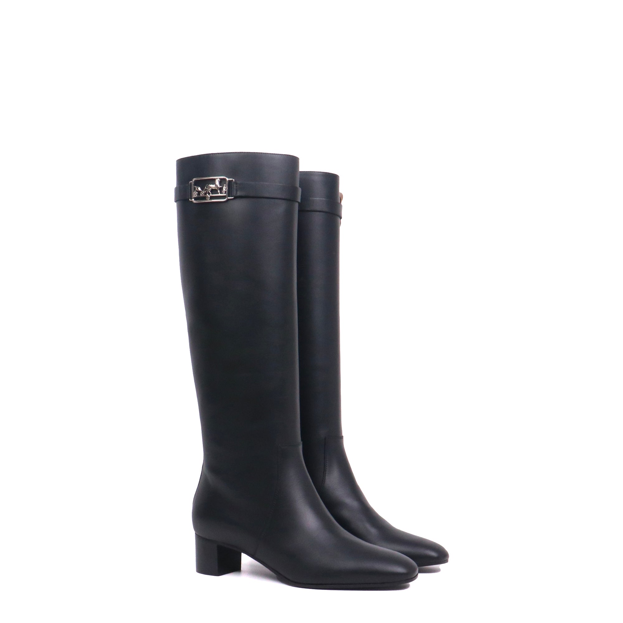 HERMÈS - Bottes à talons Versailles Hermès en cuir noir (T37)