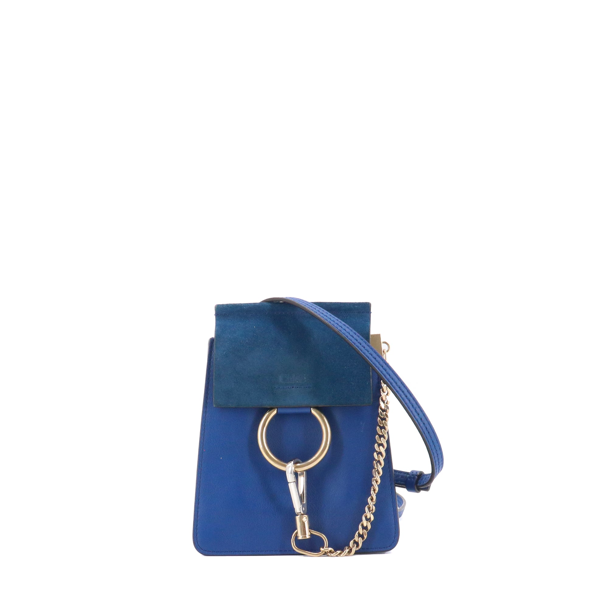 CHLOÉ - Sac à bandoulière Faye small Chloe en cuir et daim bleu