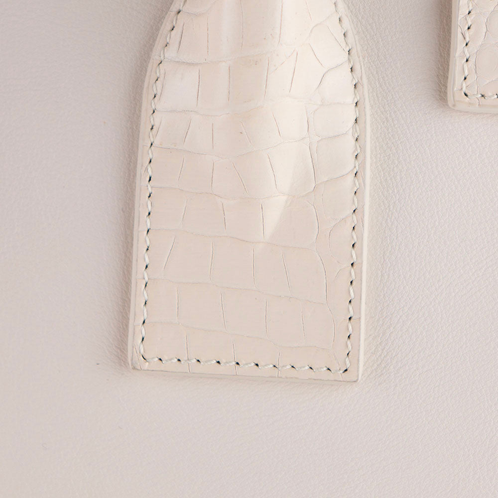 SAINT LAURENT - Sac de jour small en cuir lisse blanc