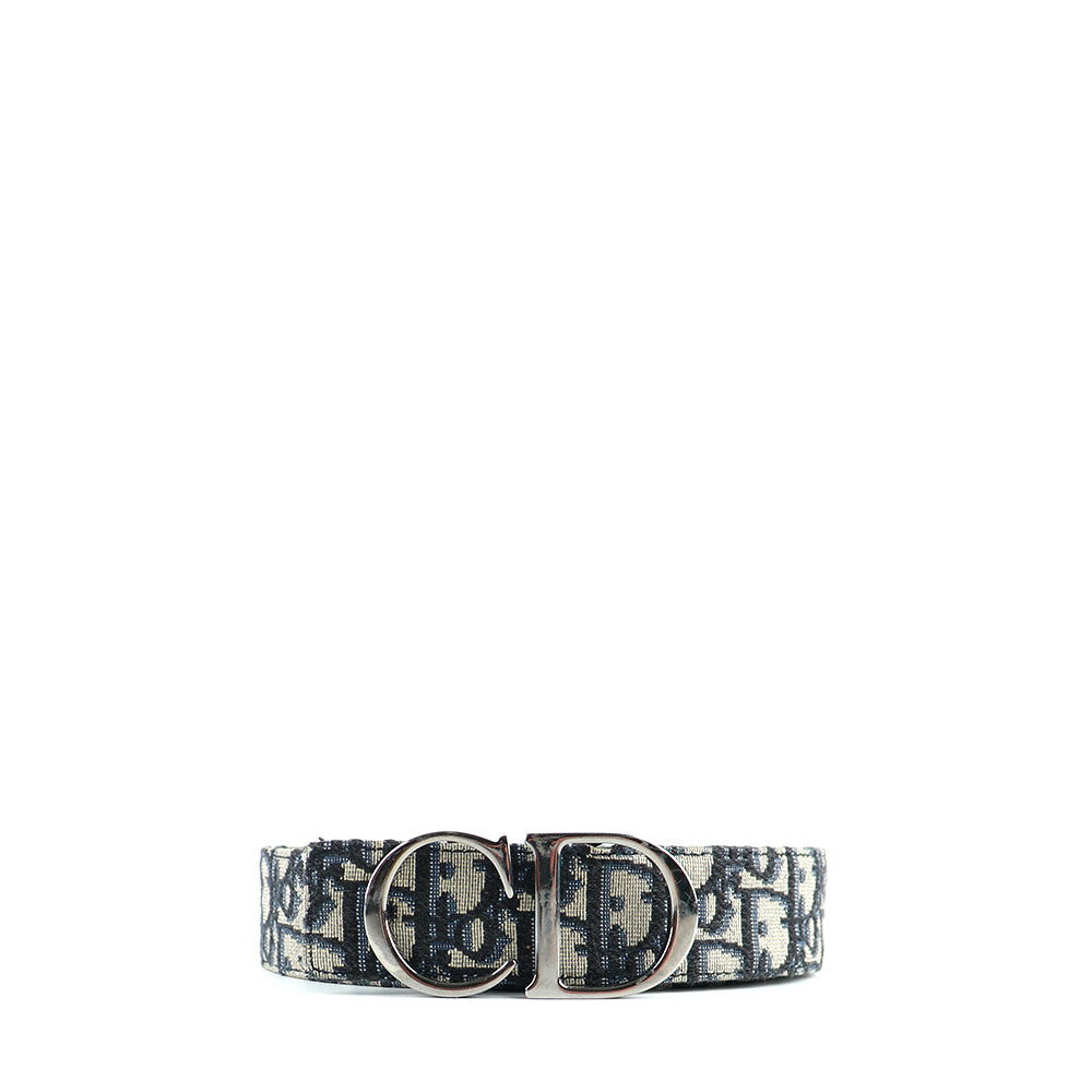 DIOR - Ceinture réversible CD en toile Dior oblique et cuir noir (T85)