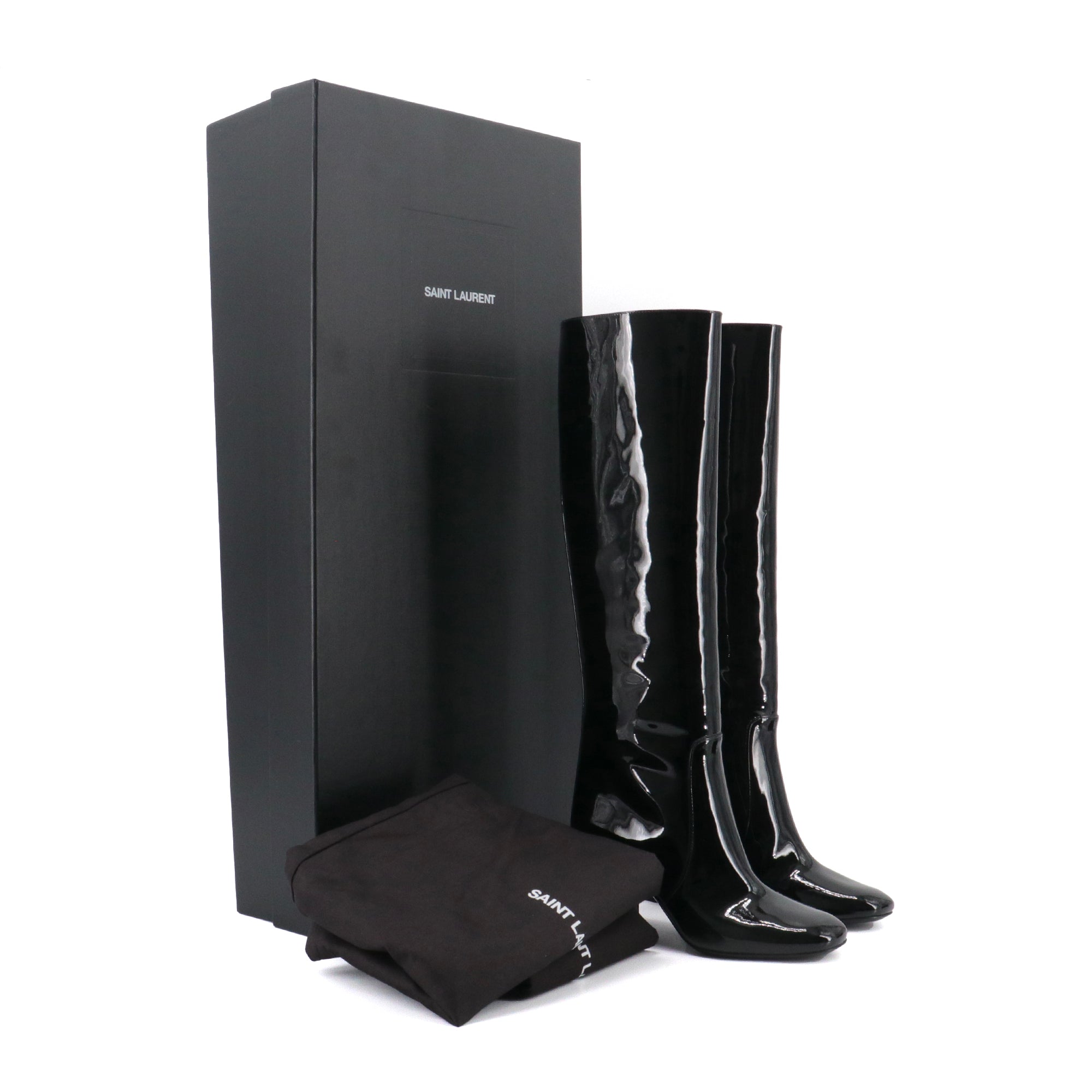 SAINT LAURENT - Bottes Saint Laurent en cuir verni noir (T37)